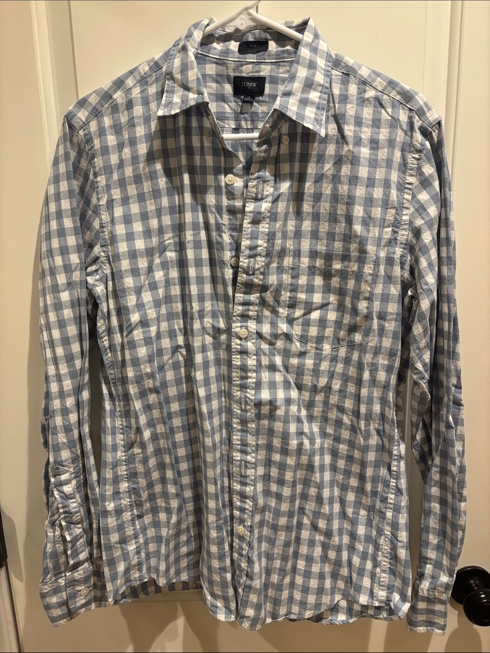 J. Crew Factory Blue and White Gingham Button-Down Shirt